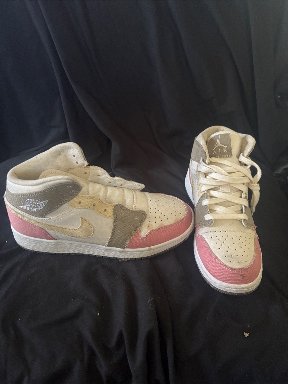 Jordan Kids Mid-Top Sneakers in White, Pink, and Light Gray